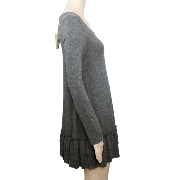 Easel Los Angeles Dress Tunic Ruffle Hem Gray Long Sleeve Stretch Medium Large - Picture 3 of 9